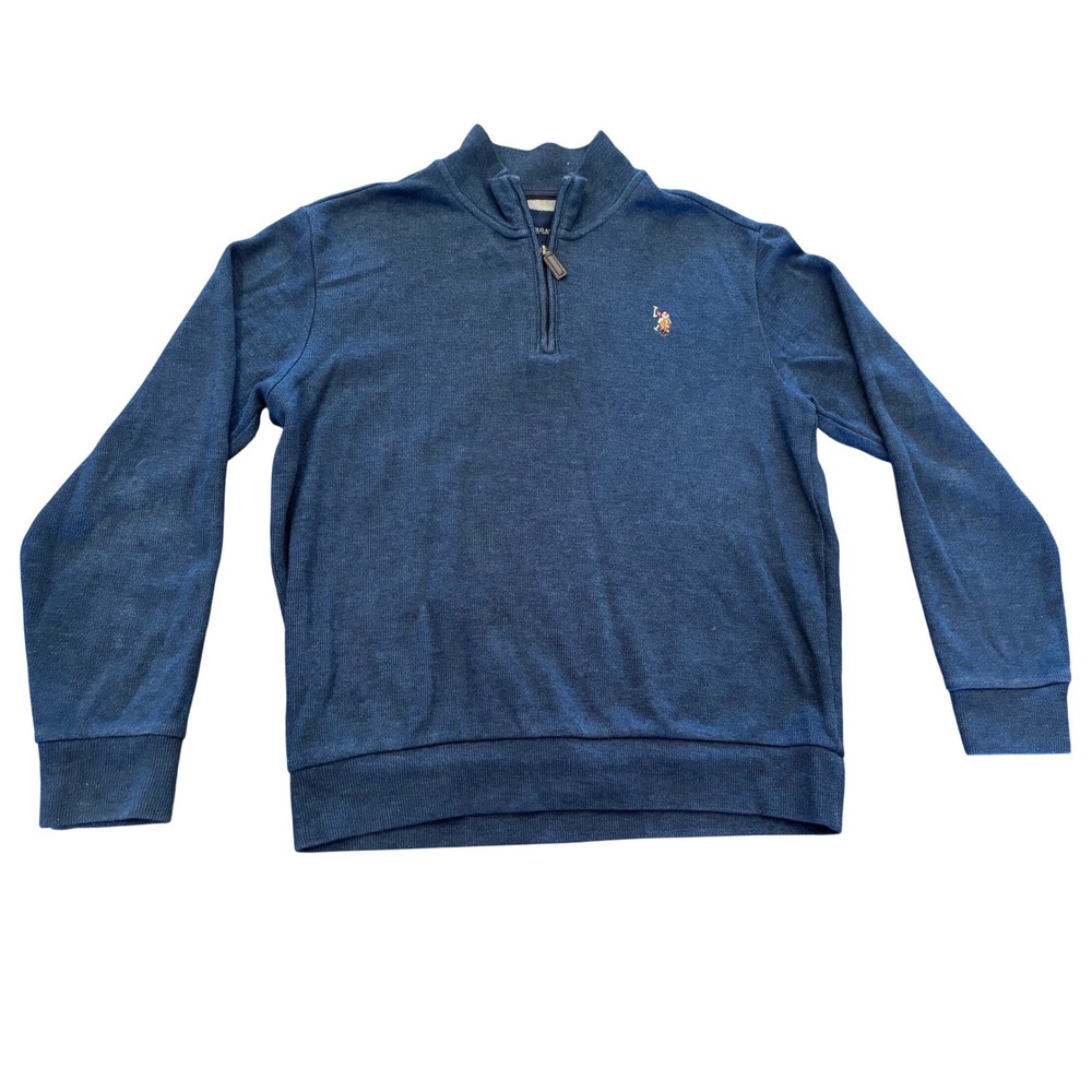 US Polo Assn Mens Blue Quarter Zip Pullover Sweater Size M Mock Neck Logo